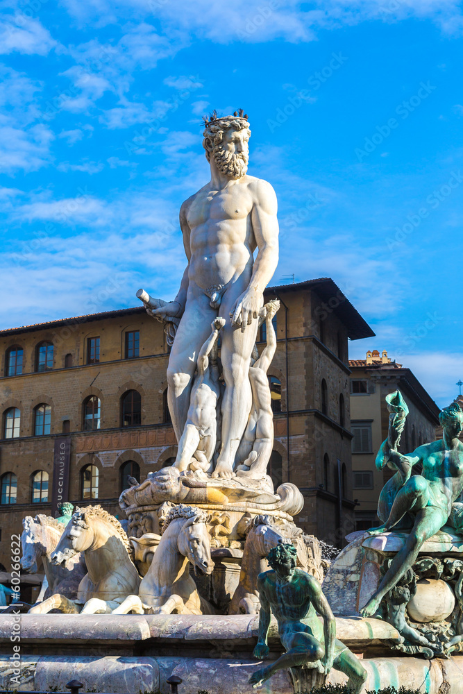 Famous Fountain of Neptune on Piazza della Signoria in Florence, Famous Fountain of Neptune on Piazza della Signoria in Florence,
