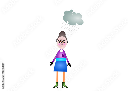 Frau mit Regenwolke über dem Kopf