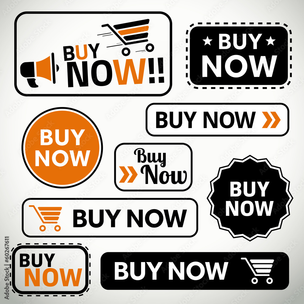 Set of buy now buttons for websites and print