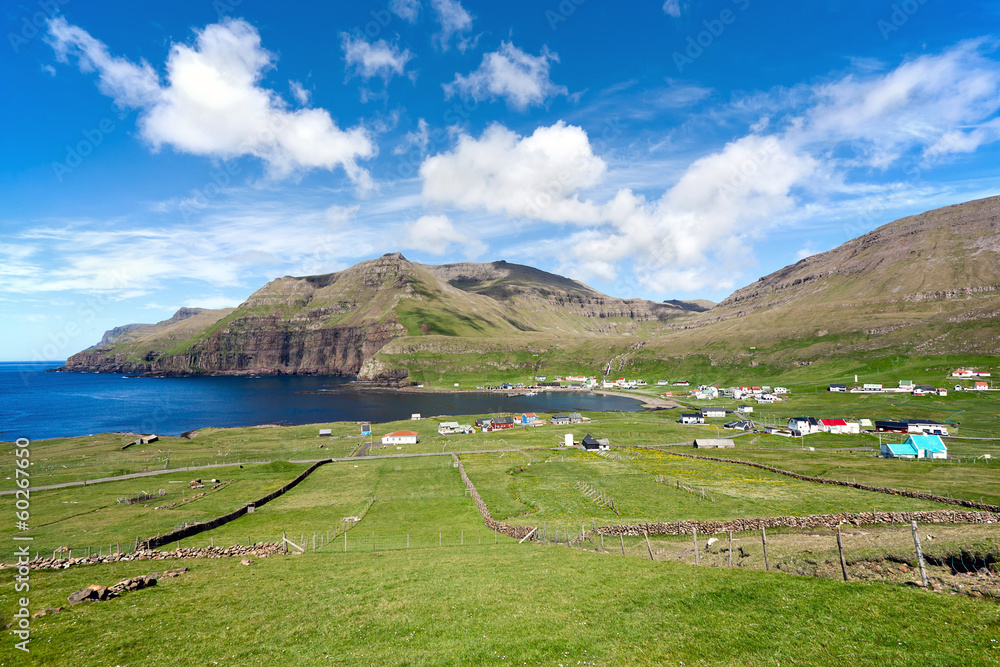 Famjin, Faroe Islands. Peaceful village surrounded by unspoilt n