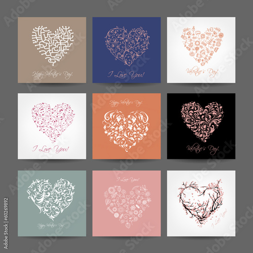 Set of valentine cards with hearts for your design