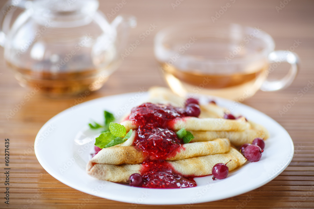 pancakes with jam and berries pancakes with jam and berries