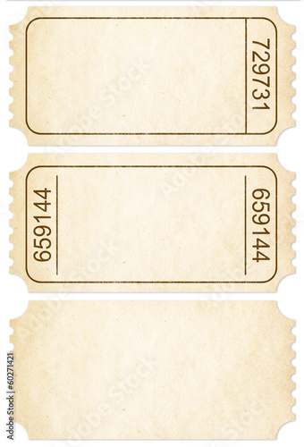 Ticket set. Paper ticket stubs isolated on white with clipping p