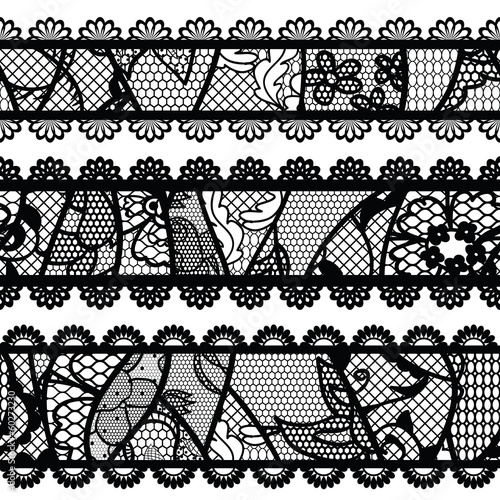 Set of lacy vintage trims. Vector illustration.