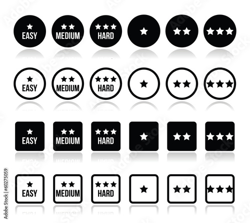 Easy, medium, hard level with stars icons set