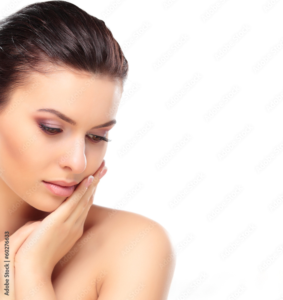 Beautiful Girl Touching Her Face. Beauty Face. Makeup Beautiful Girl Touching Her Face. Beauty Face. Makeup