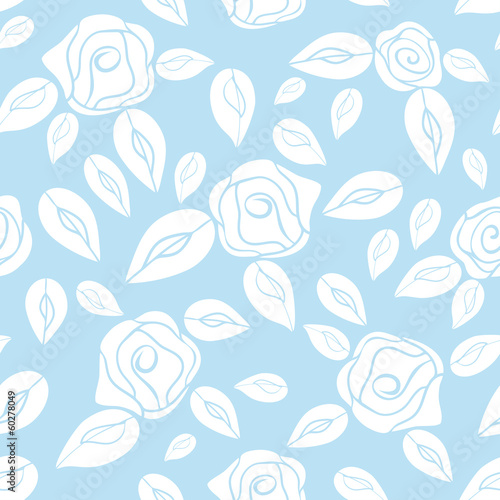 Vintage seamless pattern Roses  white with blue 