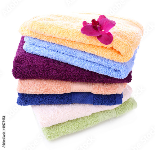 Fototapeta Naklejka Na Ścianę i Meble -  Orchid flower and towels, isolated on white