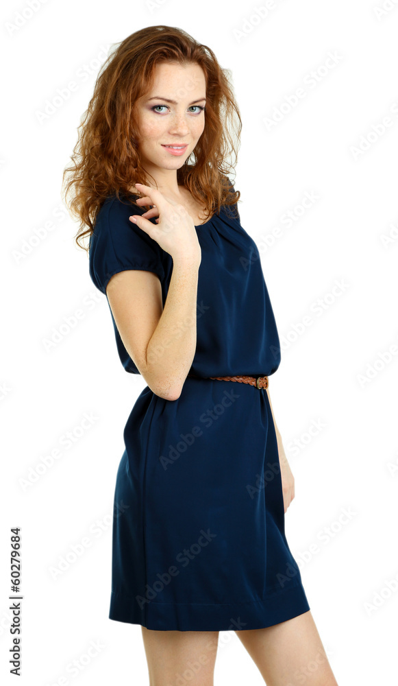 Beautiful young girl in dress isolated on white Beautiful young girl in dress isolated on white