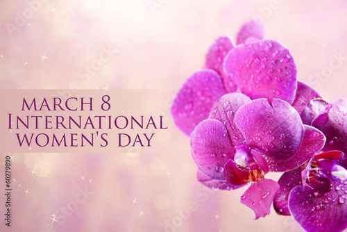 Fototapeta Naklejka Na Ścianę i Meble -  Beautiful blooming orchid  on light color background