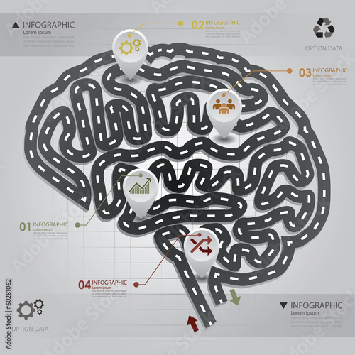 Road & Street Business Infographic Brain Shape Design Template