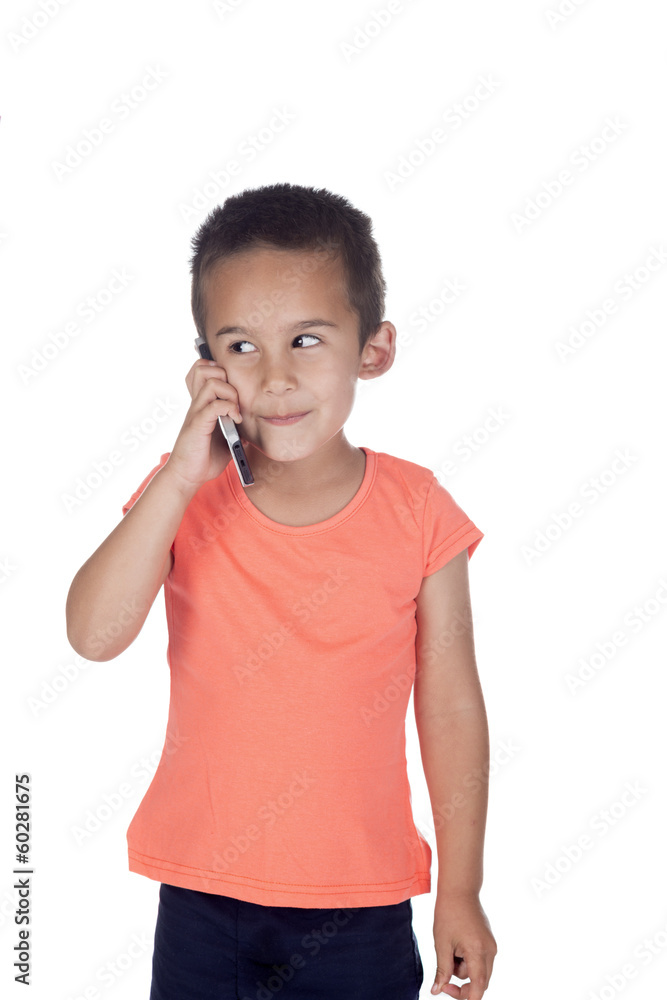 little boy with orange shirt and mobile phone little boy with orange shirt and mobile phone