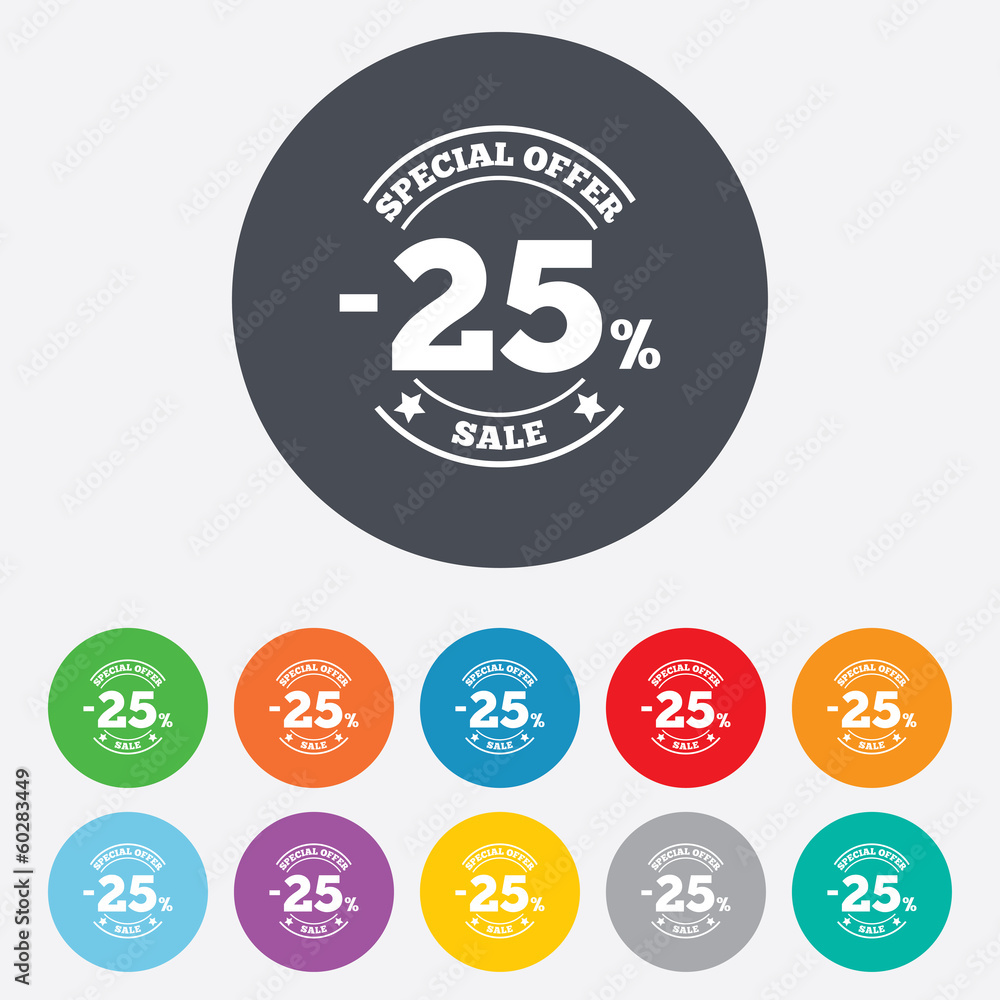 25 percent discount sign icon. Sale symbol. 25 percent discount sign icon. Sale symbol.