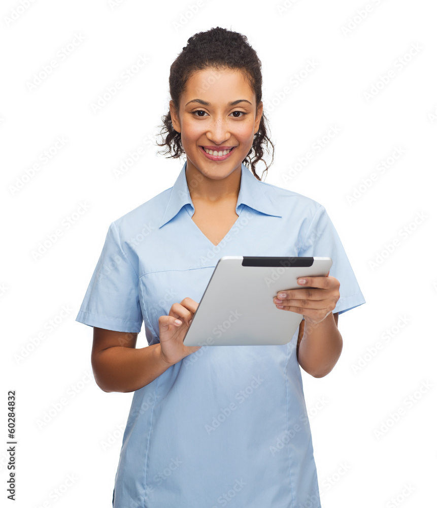 smiling black doctor or nurse with tablet pc smiling black doctor or nurse with tablet pc