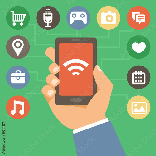 Vector mobile phone with icons in flat style