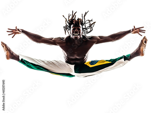 brazilian black man dancer dancing capoeira silhouette