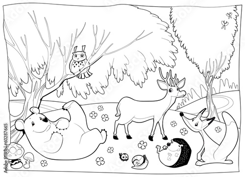 Animals in the wood, black ...