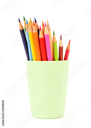 Colorful pencils in a cup