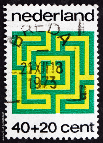 Obraz na płótnie Postage stamp Netherlands 1973 Labyrinth, Game w salonie