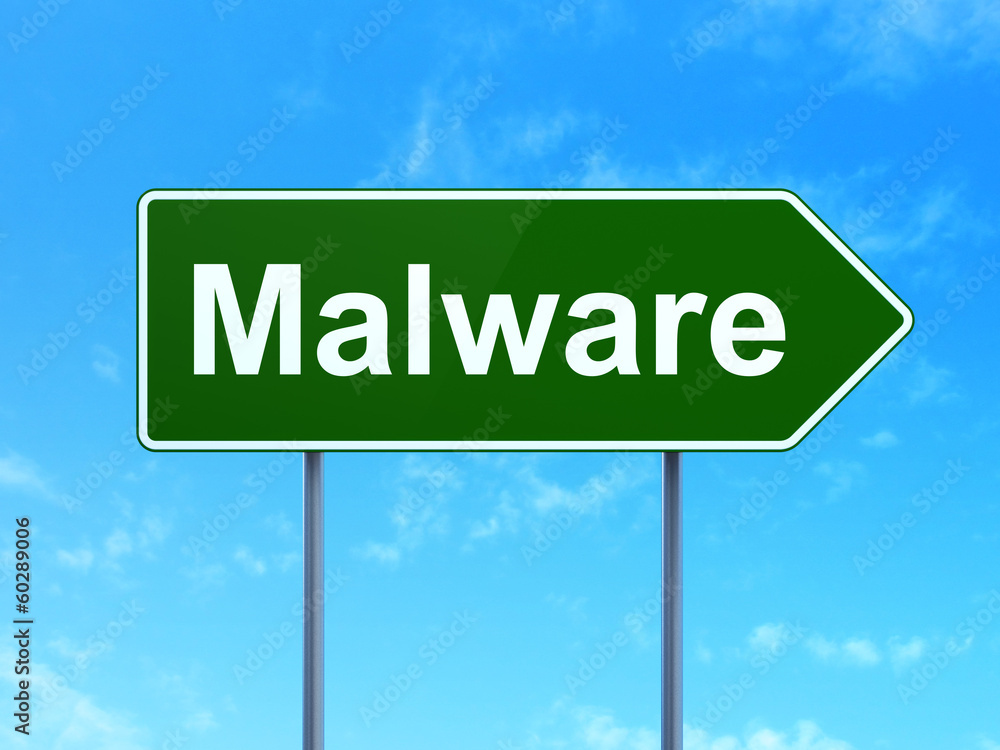 Safety concept: Malware on road sign background Safety concept: Malware on road sign background