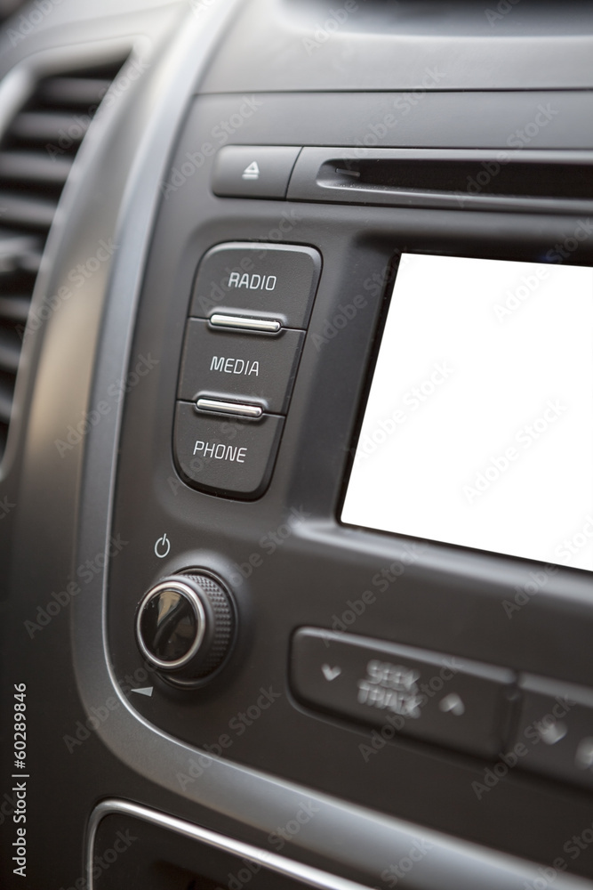 Car control panel with cutout display white clear background Car control panel with cutout display white clear background