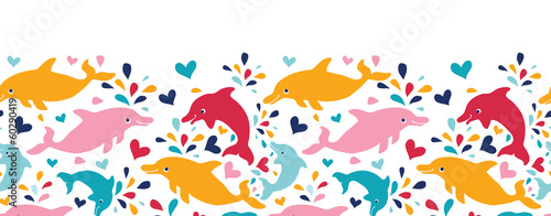 vector fun colorful dolphins horizontal seamless pattern