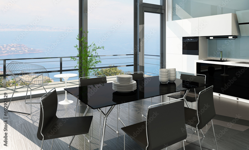 Luxury kitchen interior with modern furniture
