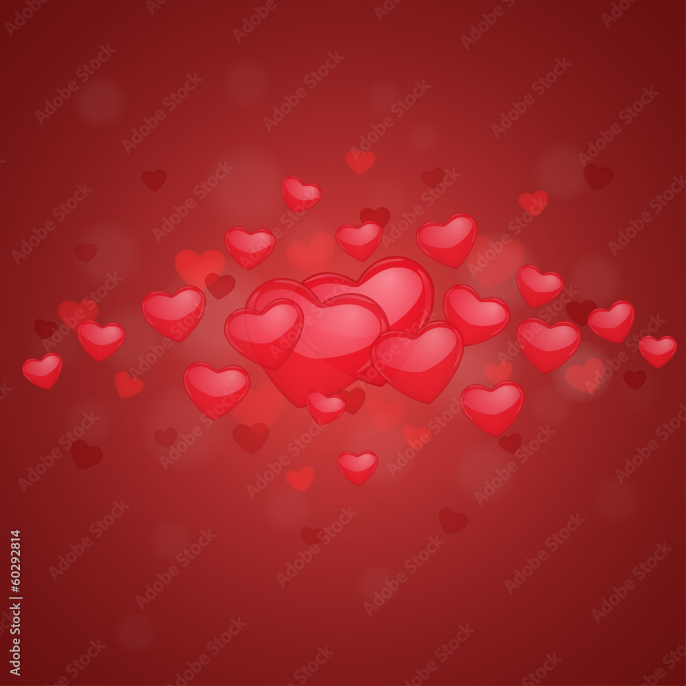 Valentines Day abstract background with red paper  hearts.