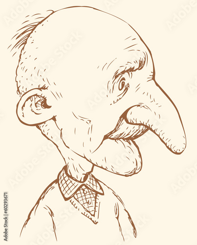 Vector caricature. Comic drawing of an old man