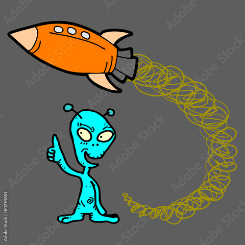 Alien and rocket