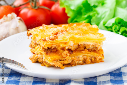 Italian lasagna on a plate