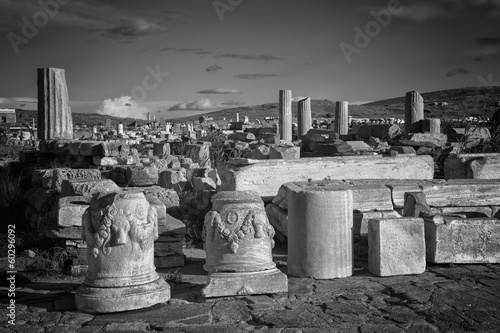 Ancient ruins on the island of Delos off the coast of Greece. photo