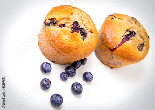 Blueberry muffins on white background