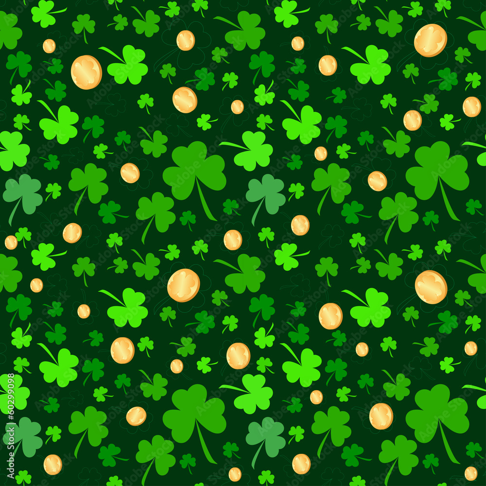 Seamless clover and coin pattern on Patrick's Day Seamless clover and coin pattern on Patrick's Day
