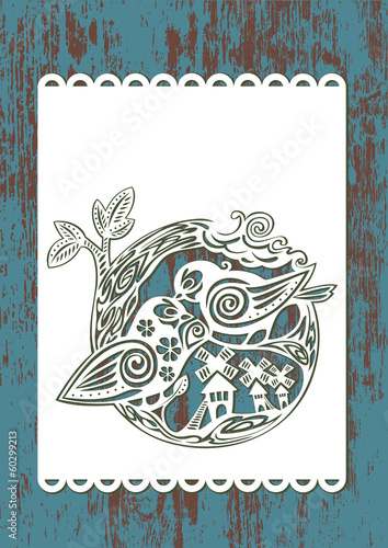 spring bird. white sheet with place for text