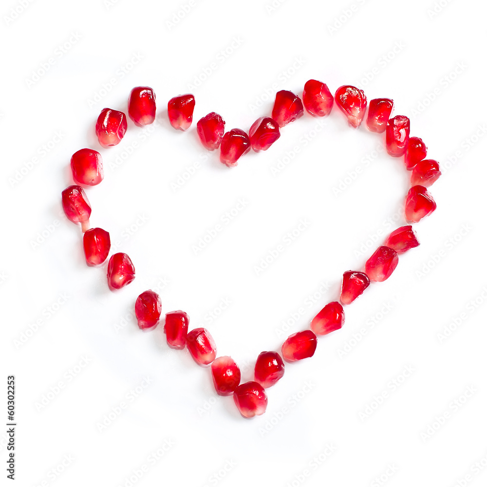 pomegranate seeds in heart shape pomegranate seeds in heart shape