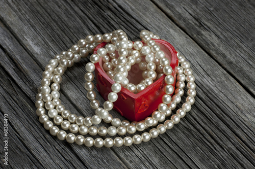 Valentines Day heart-shaped gift box with pearl