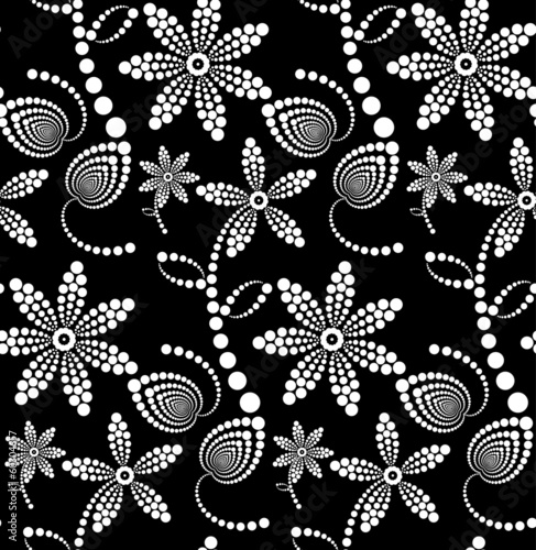 Abstract Halftone Flower Seamless Vector Black and White Pattern