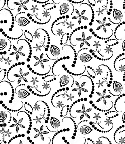 Abstract Halftone Flower Seamless Vector Black and White Pattern