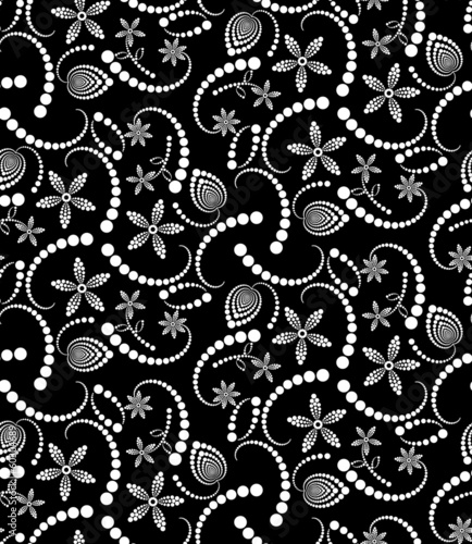 Abstract Halftone Flower Seamless Vector Black and White Pattern