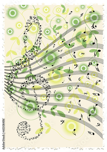 vintage note paper with green passiflora flowers