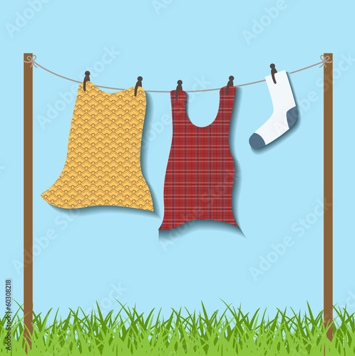 Hanged clothes on rope