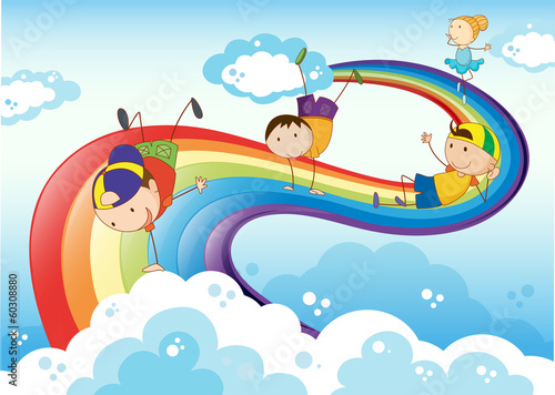 Stickmen playing with the rainbow