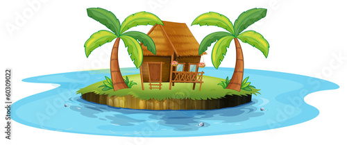 A small nipa hut in an island