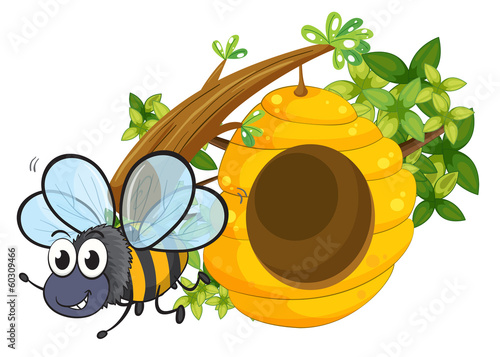 A small bee near the beehive