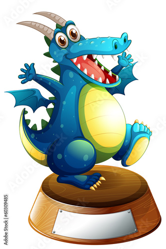 A blue dragon and an empty label