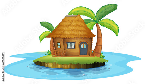 An island with a small nipa hut