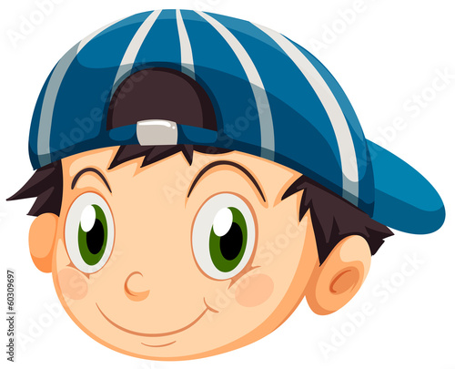 A head of a young boy with a cap