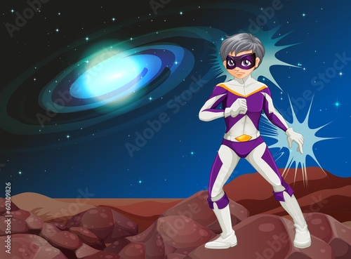 A male superhero at the outerspace