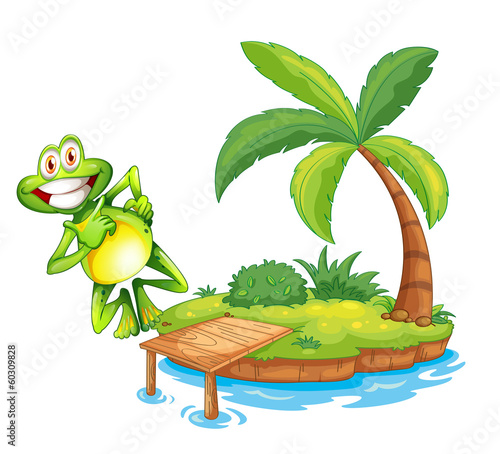 An island with a playful and smiling frog